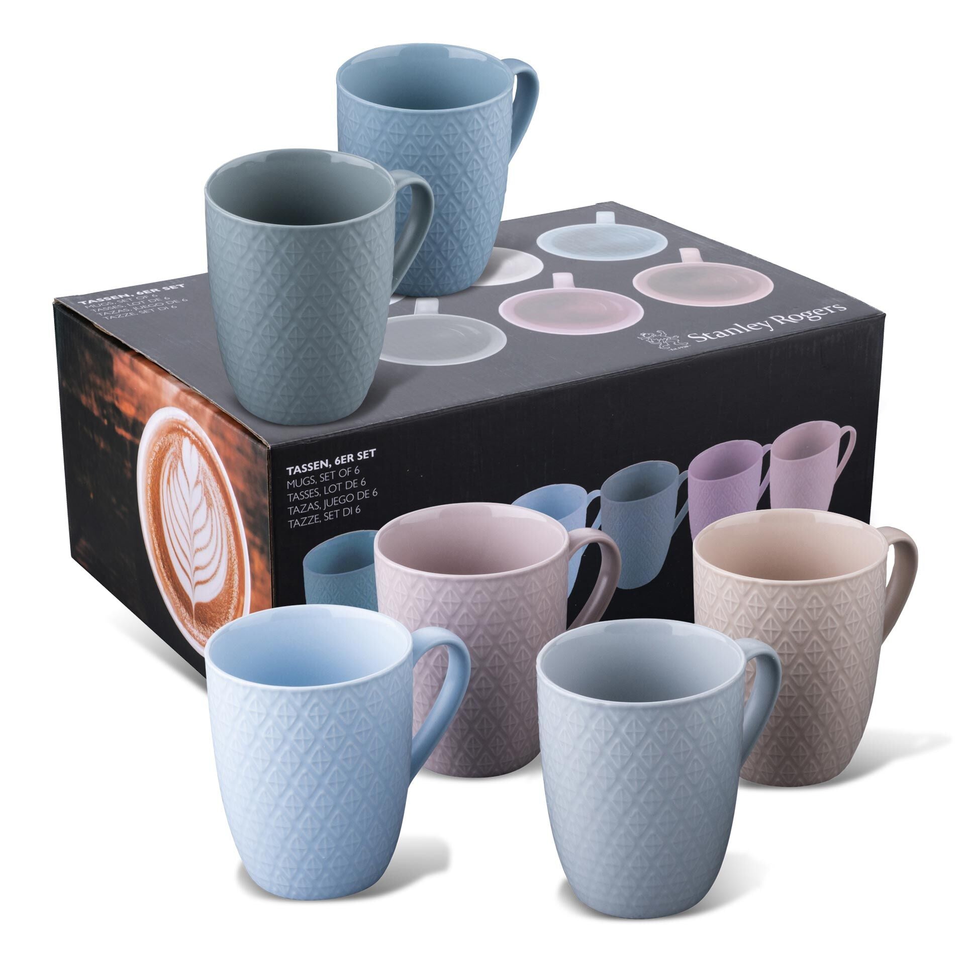 Kaffekopper flerfarget 340 ml 6-delt sett Stanley Rogers forfra