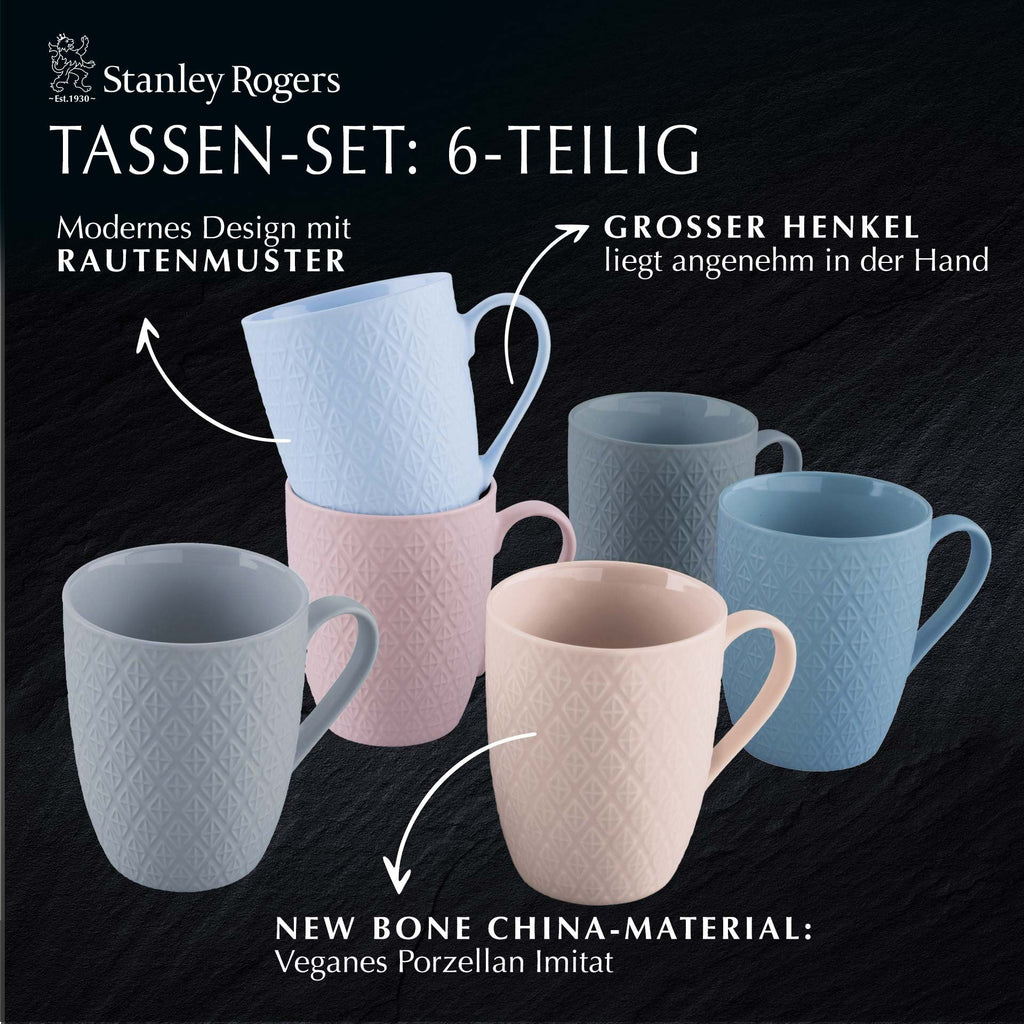 Kaffekopper flerfarget 340 ml 6-delt sett Stanley Rogers montert