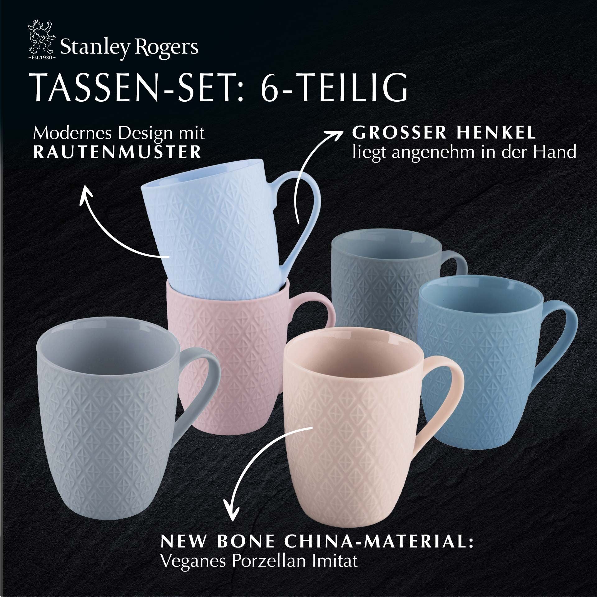 Kaffekopper flerfarget 340 ml 6-delt sett Stanley Rogers montert