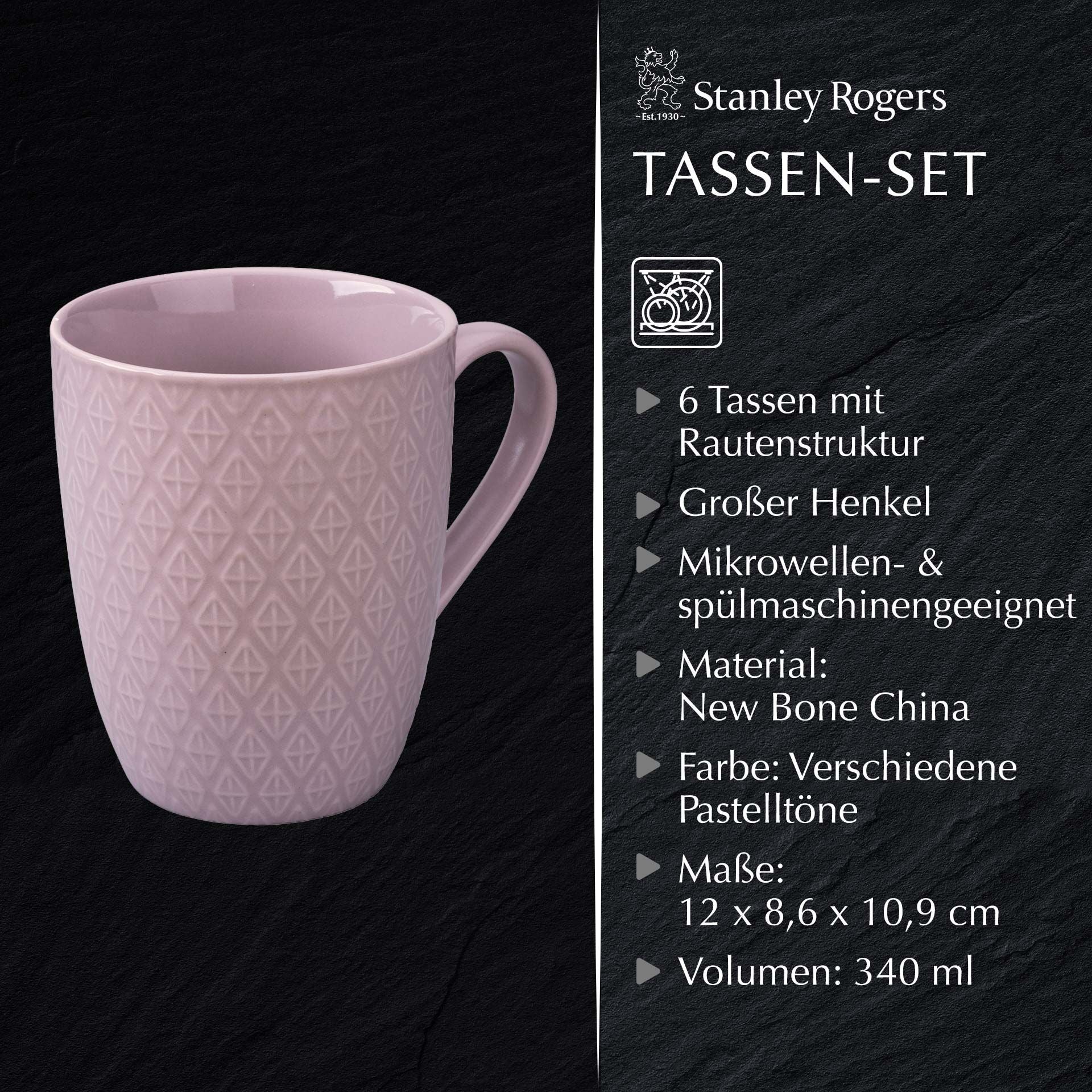 Kaffekopper flerfarget 340 ml 6-delt sett Stanley Rogers nærbilde