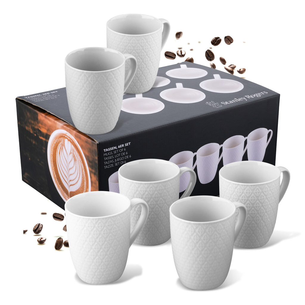 Kaffekopper hvit 340 ml 6-delt sett - Stanley Rogers nærbilde av rutemønster