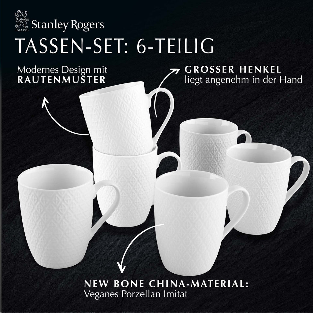 Kaffekopper hvit 340 ml 6-delt sett - Stanley Rogers stablet kopp