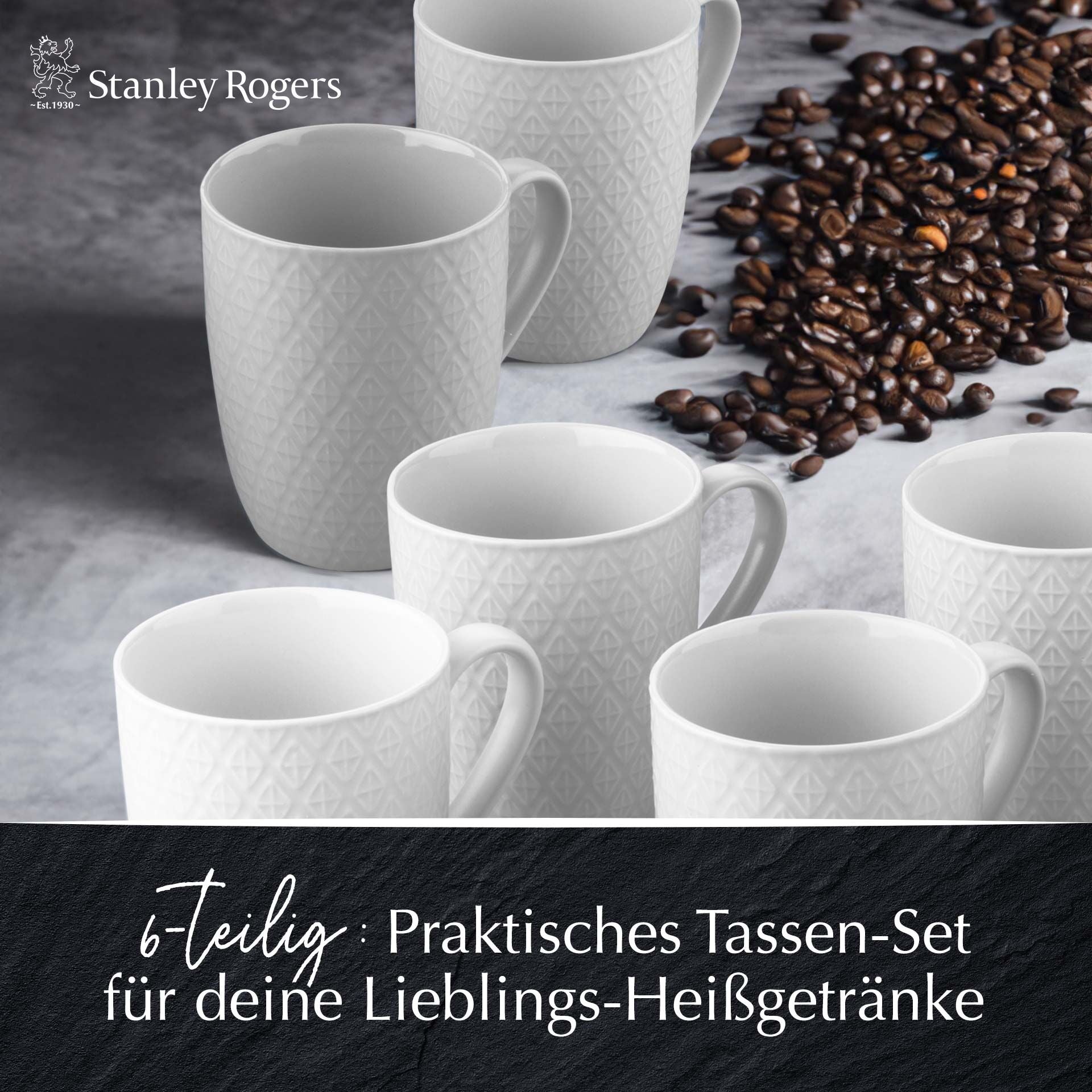 Kaffekopper hvit 340 ml 6-delt sett - Stanley Rogers sett med seks kopper