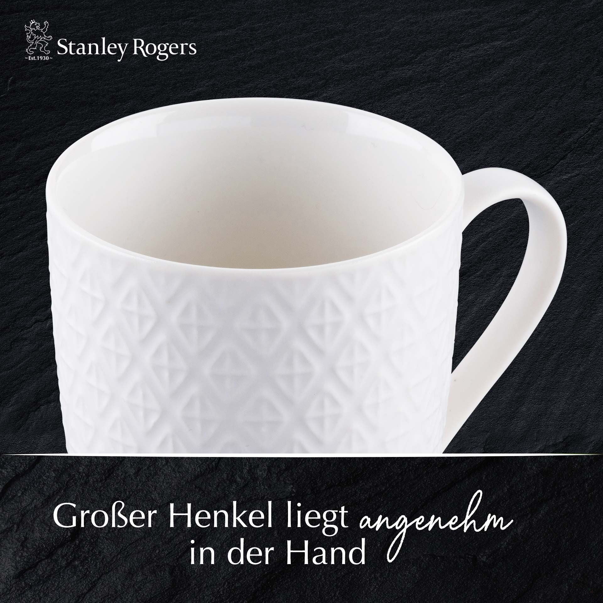 Kaffekopper hvit 340 ml 6-delt sett - Stanley Rogers underkopper inkludert