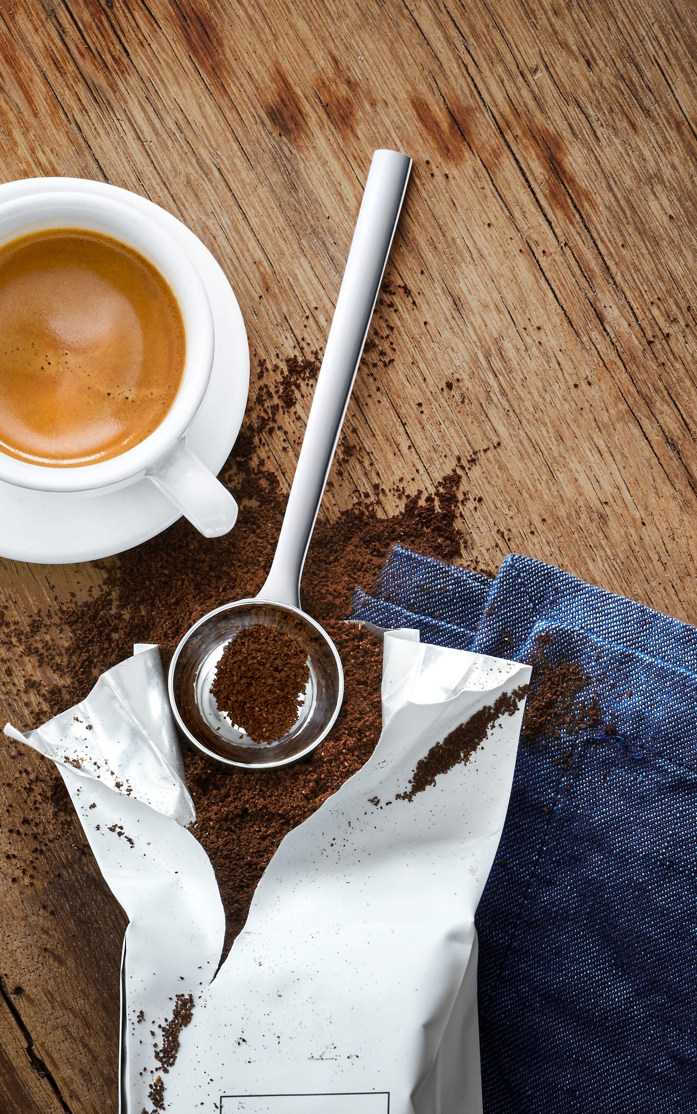Detalj av kaffemåleskje polert rustfritt stål 14,5 cm WMF Nuova