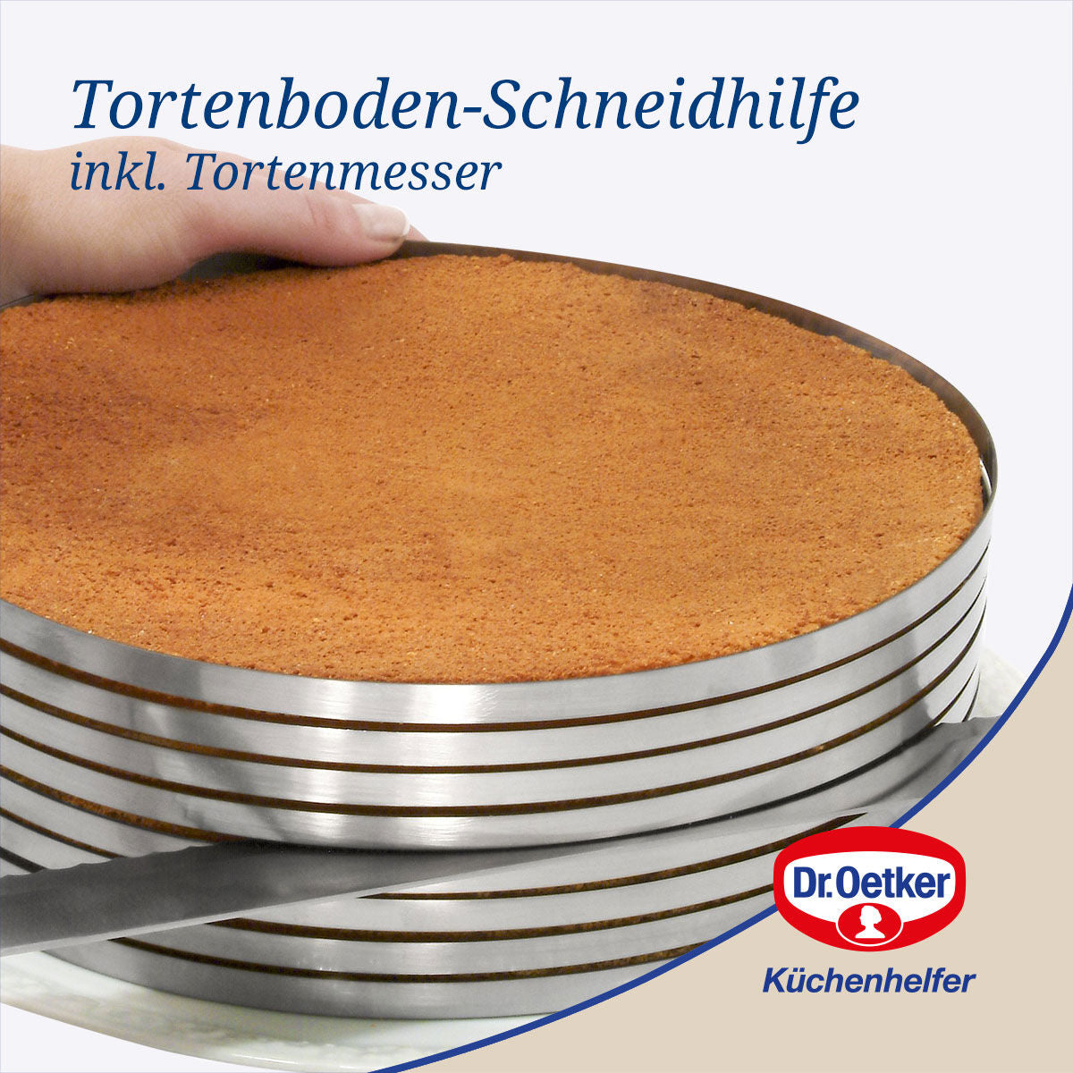 Bruk av kakebunnskjærer med kakekniv rustfritt stål Dr. Oetker på kake