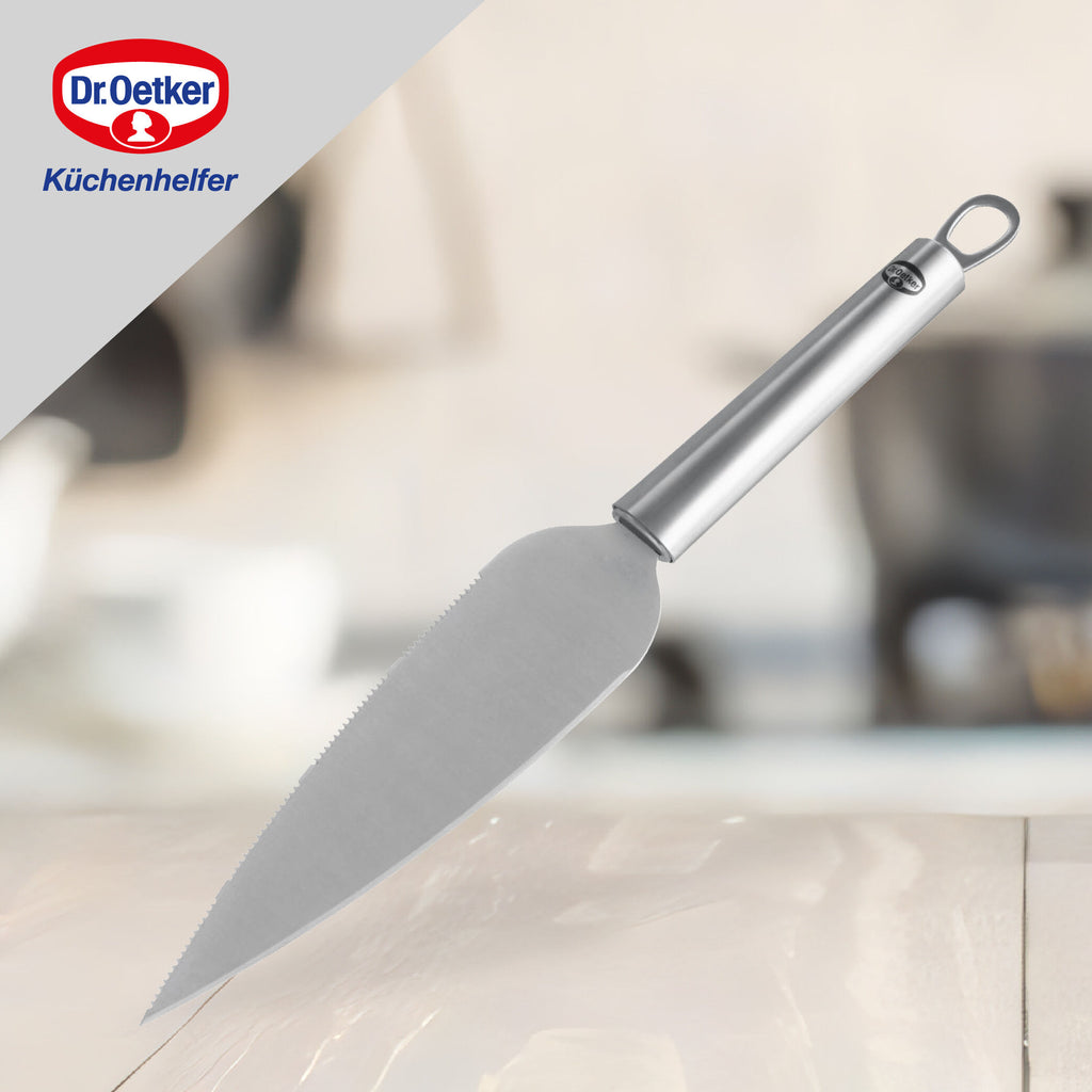 Kakekniv 31 cm rustfritt stål med tagger Dr. Oetker bakside