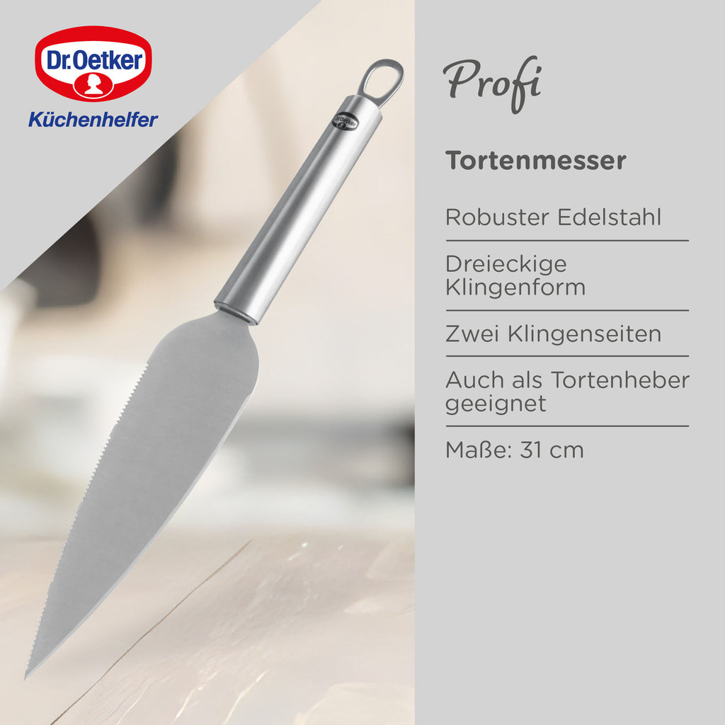 Detalj av bladet på Kakekniv 31 cm rustfritt stål med tagger Dr. Oetker