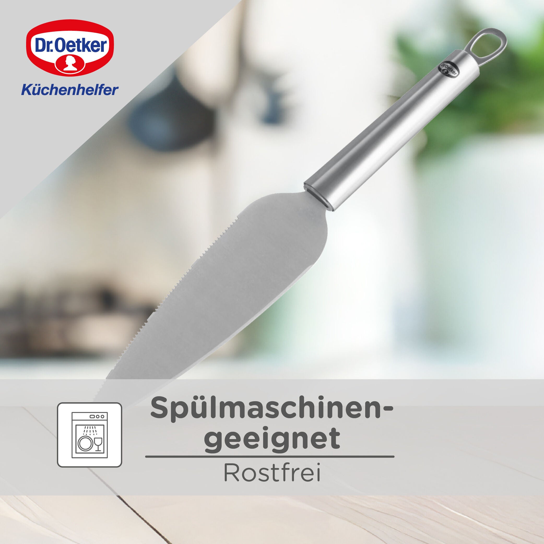 Håndtak på Kakekniv 31 cm rustfritt stål med tagger Dr. Oetker