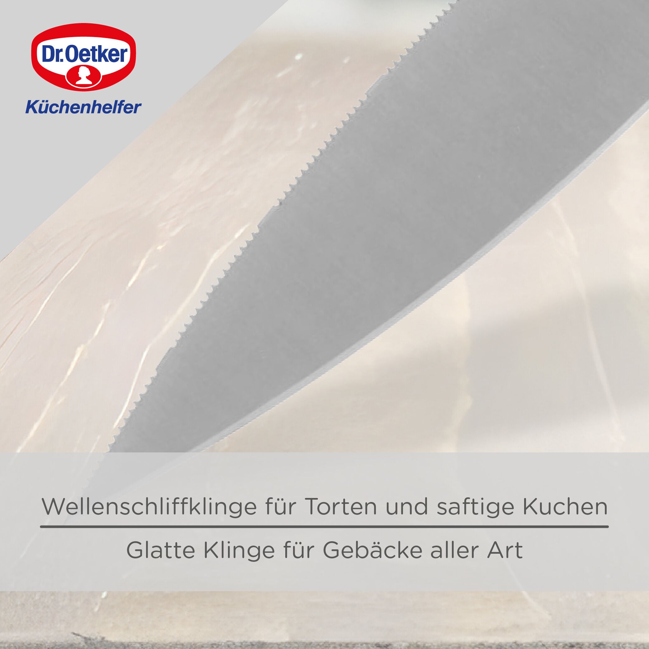 Kakekniv 31 cm rustfritt stål med tagger Dr. Oetker hengt opp