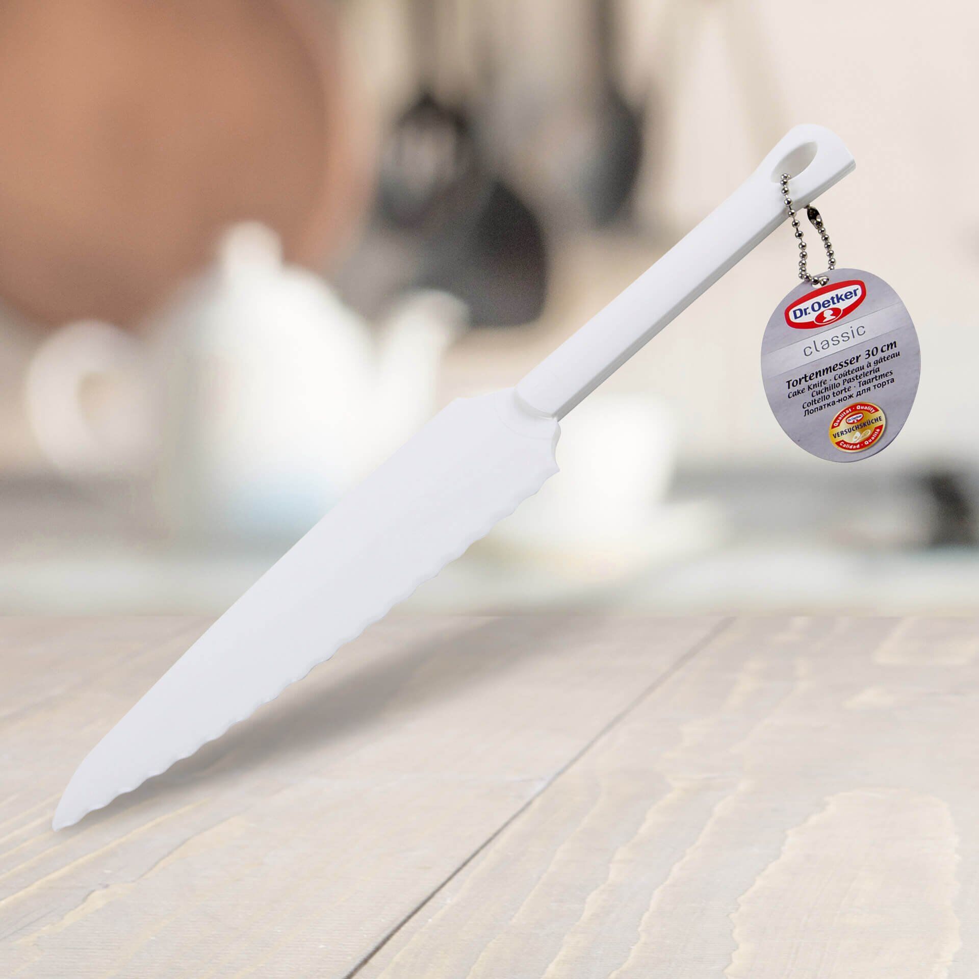 Kakekniv plast 30 cm med dobbel eggkant hvit - Dr. Oetker detalj av eggkant