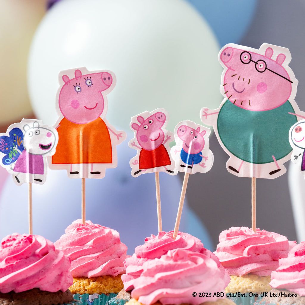 Kakepynt Peppa Pig partypicks bjørketre 24 stk. detalj av design