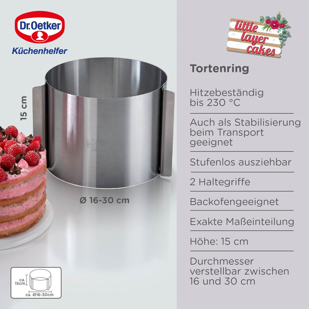 Kakering justerbar 16-30 cm ekstra høy 15 cm rustfritt stål detalj av kant