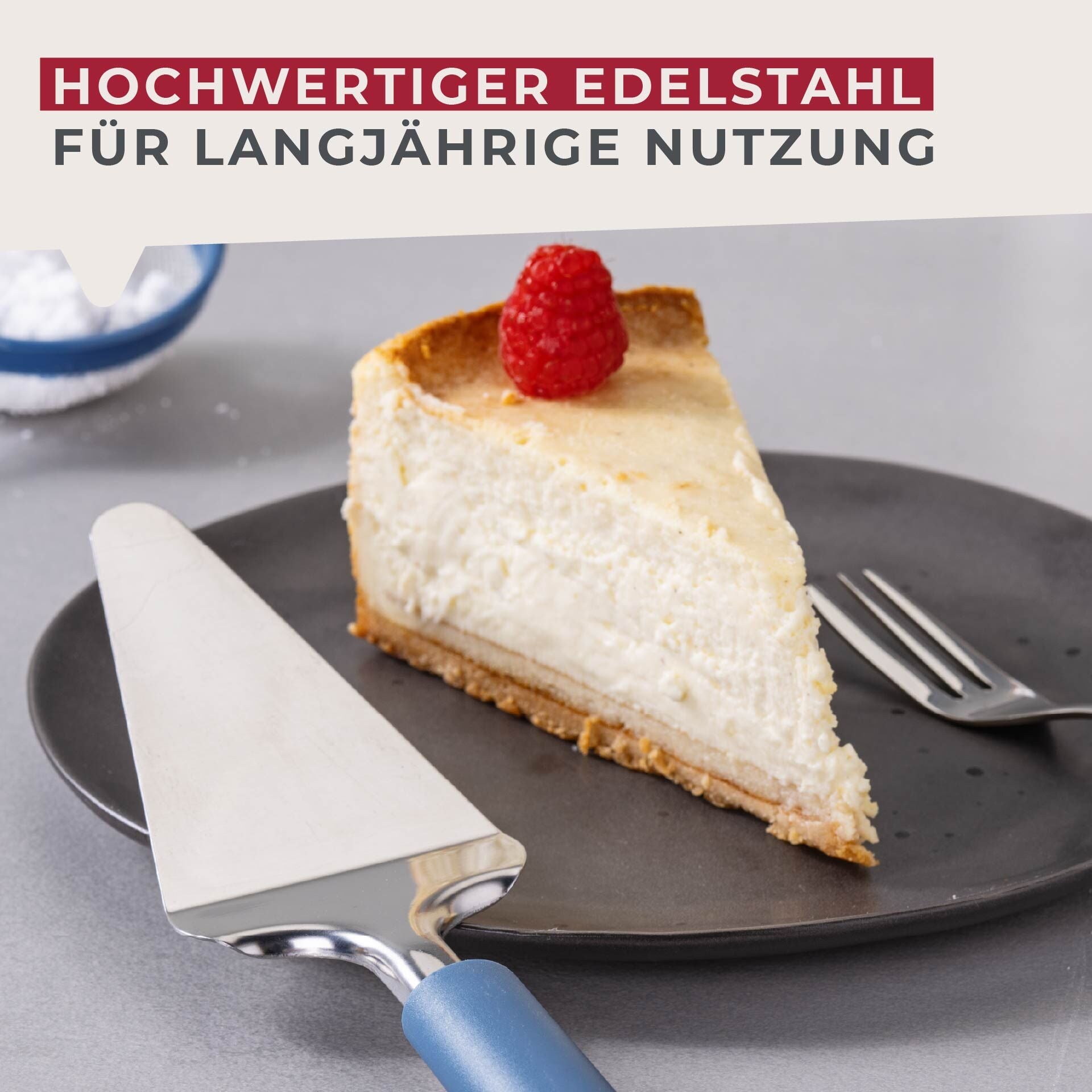 Kakespade rustfritt stål blå 28 cm - Fackelmann sett fra siden