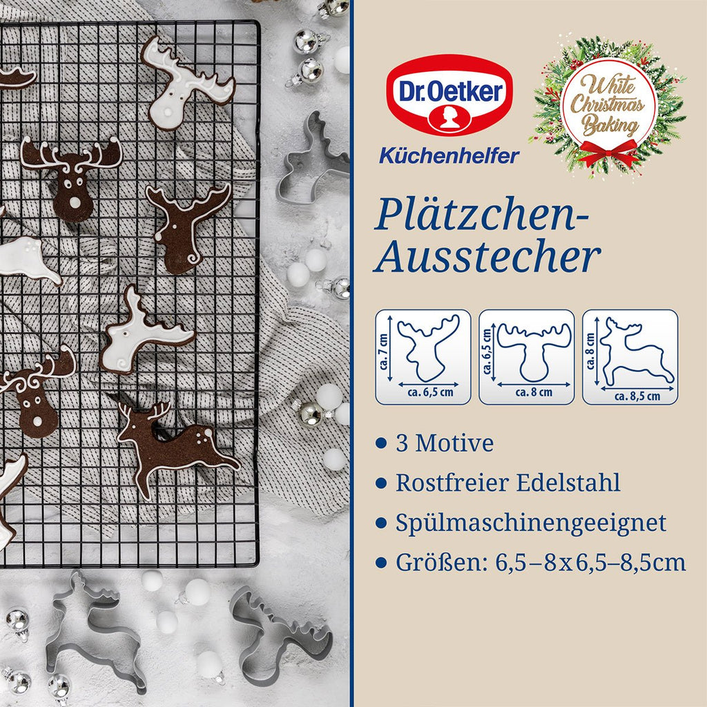 Kakeutstikkere hjort og elg rustfritt stål 3-delt detalj