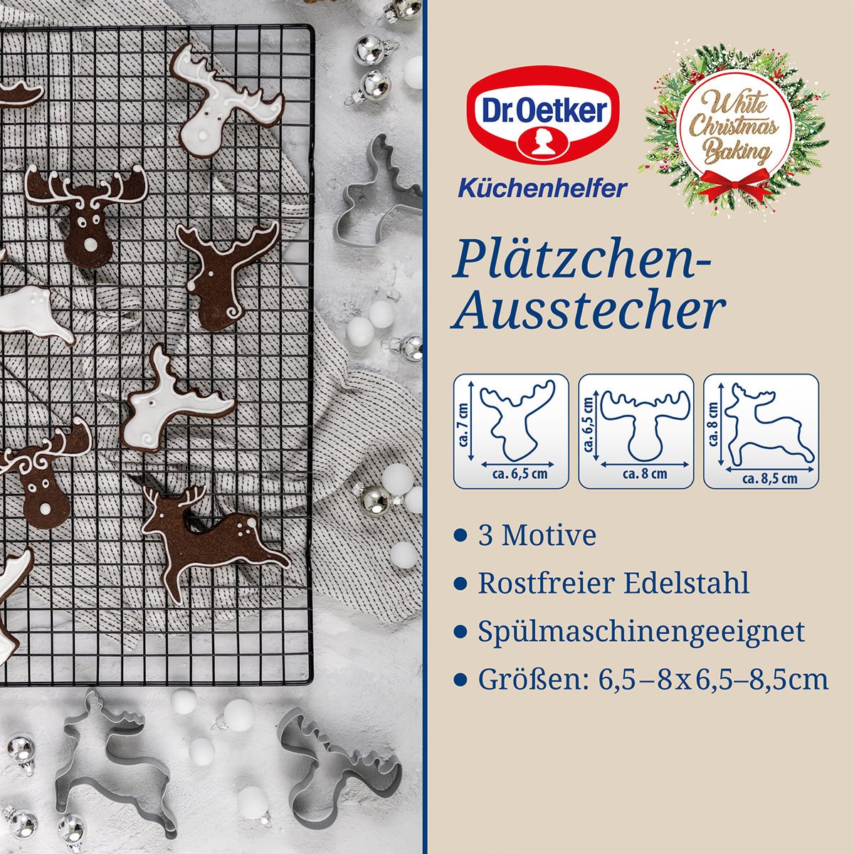 Kakeutstikkere hjort og elg rustfritt stål 3-delt detalj