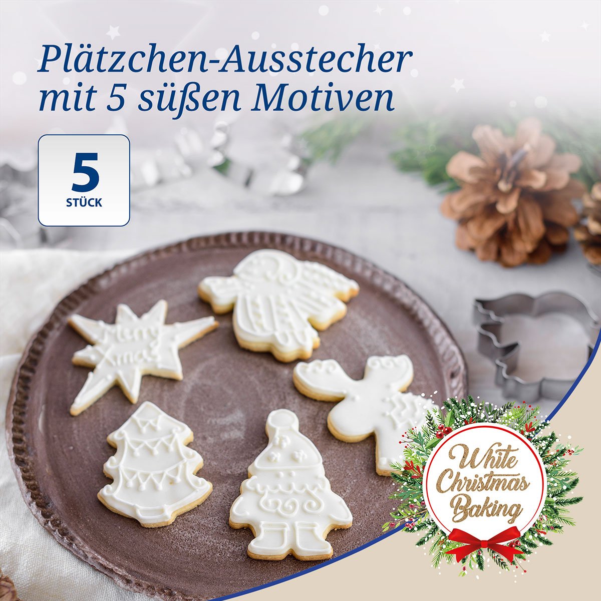 Kakeutstikkere jul rustfritt stål 5-delt - Dr. Oetker montert