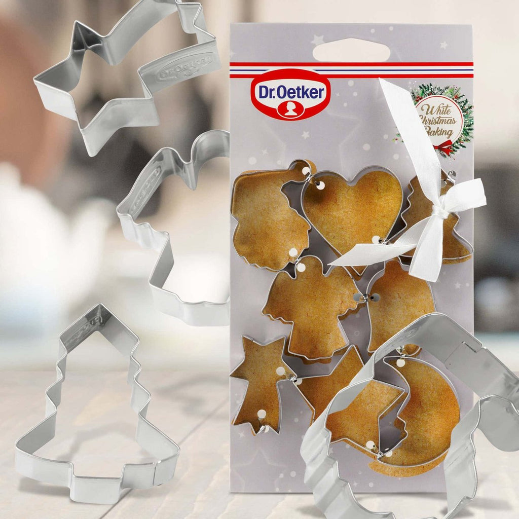 Kakeutstikkere jul rustfritt stål 8-delt Dr. Oetker nærbilde av motiv