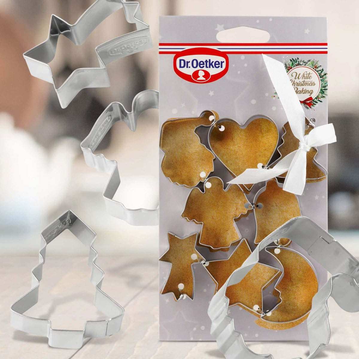 Kakeutstikkere jul rustfritt stål 8-delt Dr. Oetker nærbilde av motiv