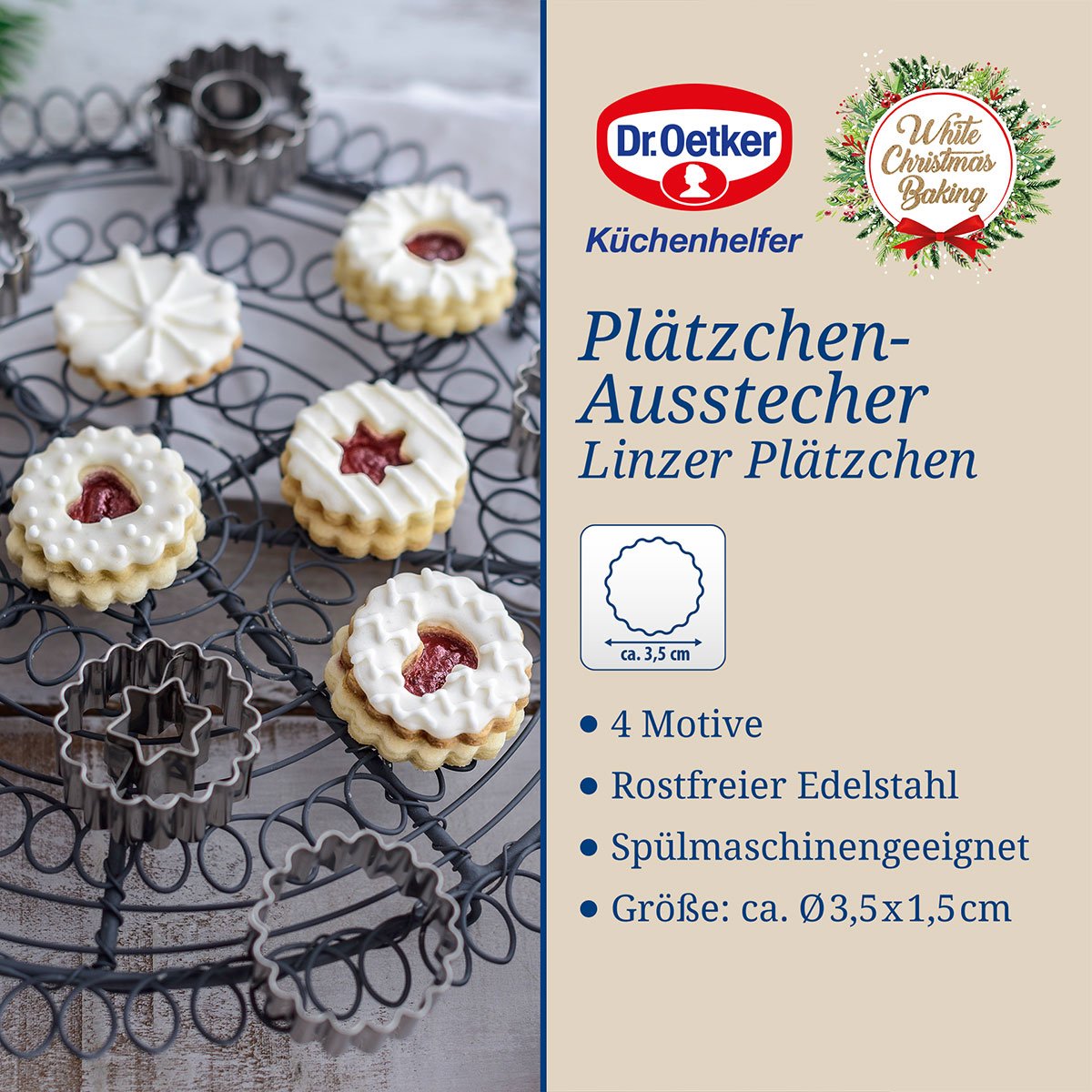 Detalj av Kakeutstikkere Linzer rustfritt stål Ø3,5 cm 5-delt