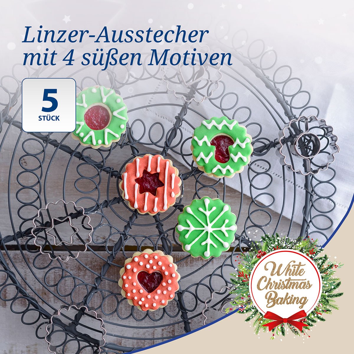 Nærbilde av Kakeutstikkere Linzer rustfritt stål Ø3,5 cm 5-delt
