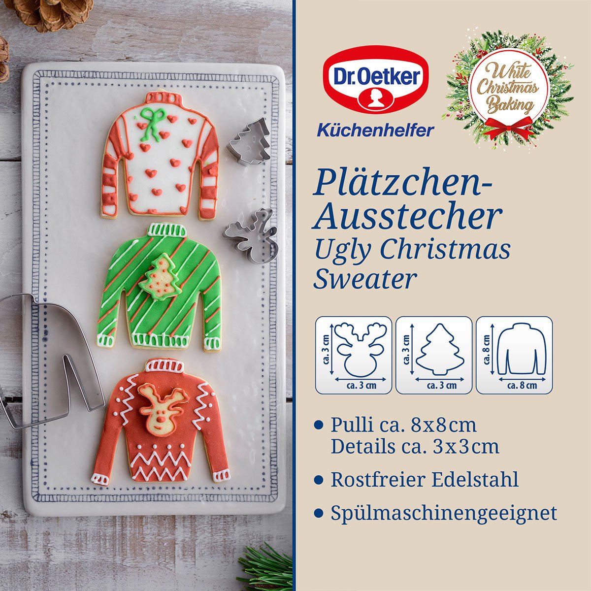 Detalj av Kakeutstikkere Ugly Christmas Sweater rustfritt stål