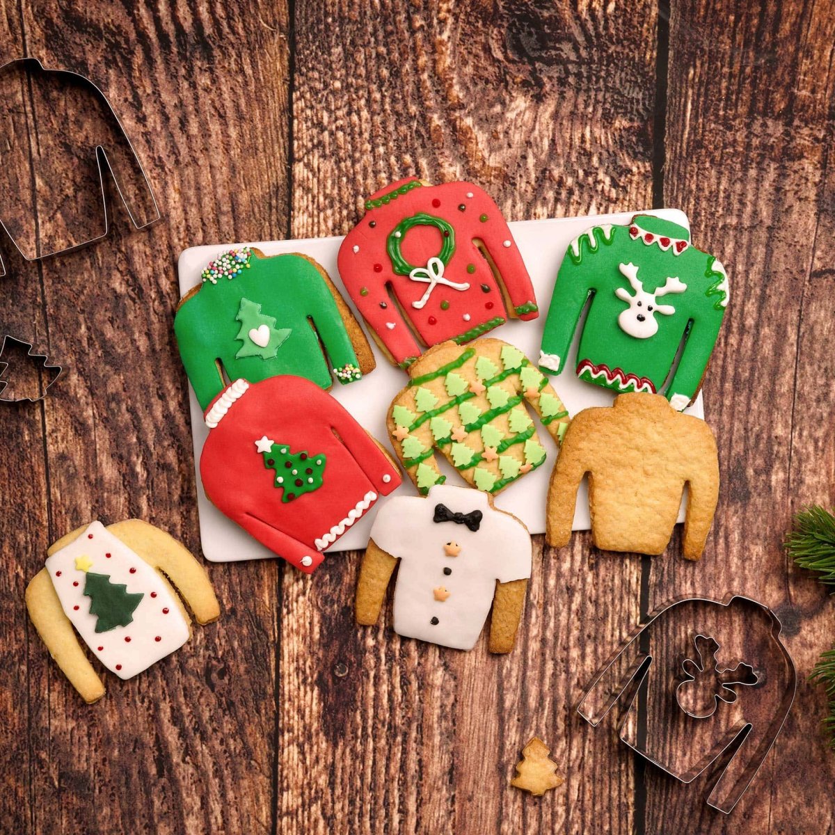 Kakeutstikkere Ugly Christmas Sweater rustfritt stål detalj og motiv