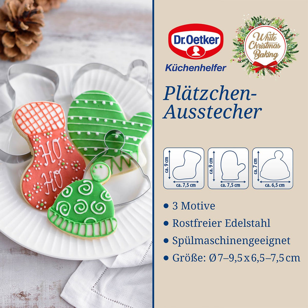 Detalj av Kakeutstikkere vinterklær rustfritt stål 3-delt Dr. Oetker