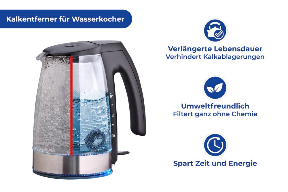 Kalkfanger rustfritt stål 2-delt sett 4x2 cm uten kjemi Maximex montert i vannkoker