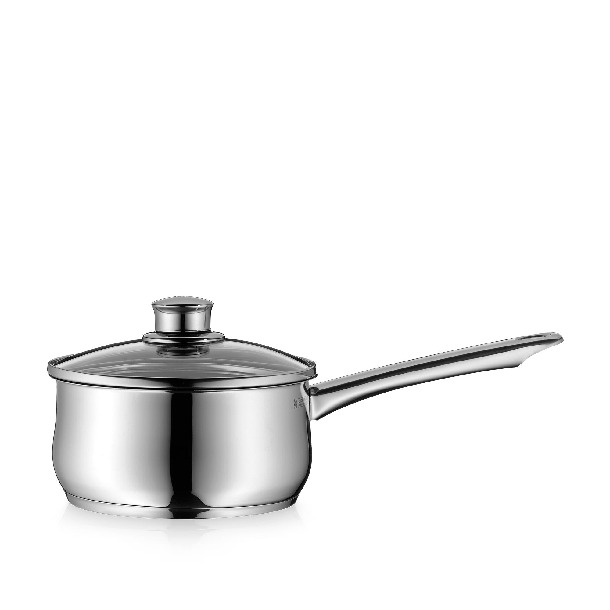 Kasserolle Diadem Plus rustfritt stål 16 cm 1,4 L med glasslokk forfra