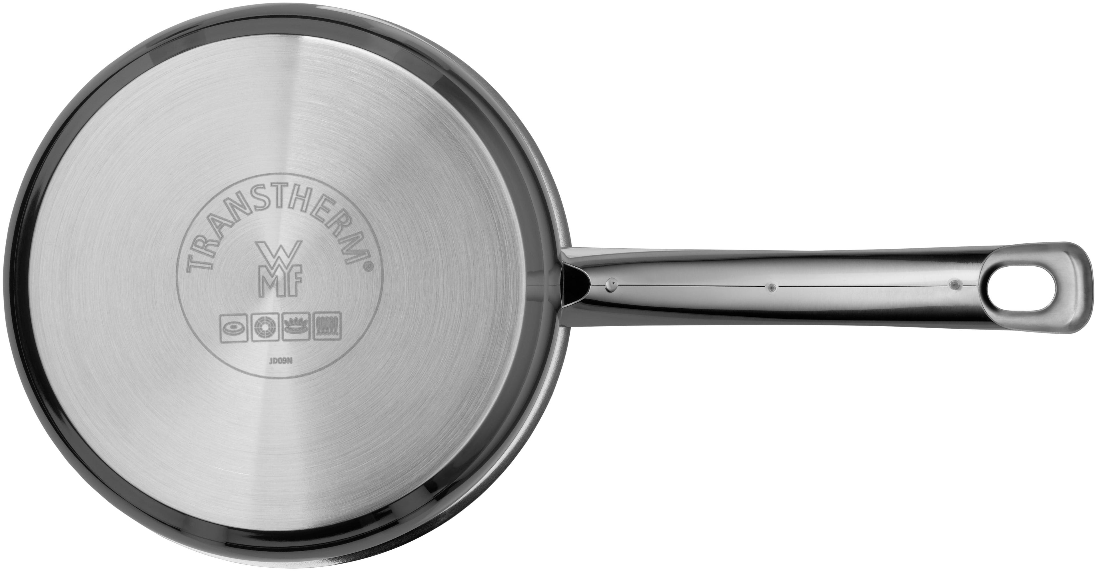 Kasserolle Diadem Plus rustfritt stål 16 cm 1,4 L med glasslokk montert på komfyr