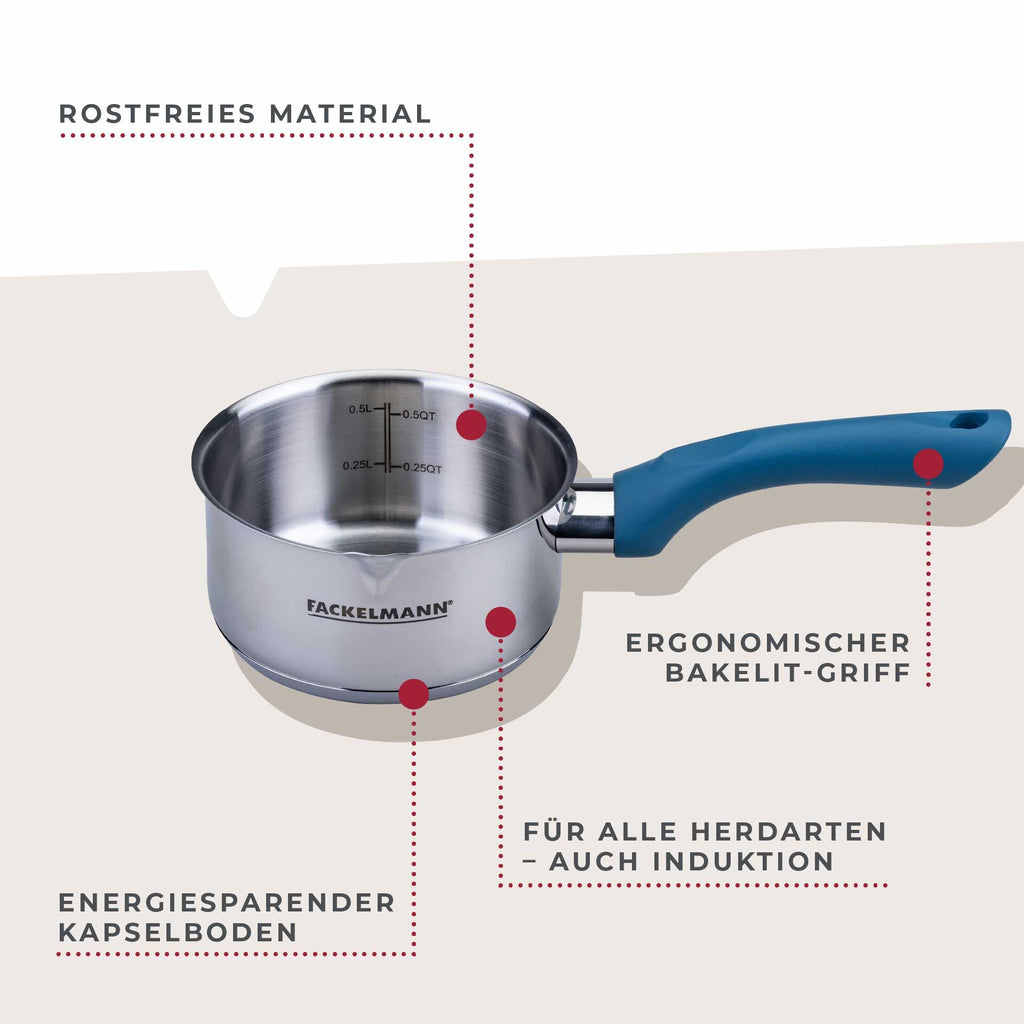 Detalj av håndtak på Kasserolle Essential Ø12 cm rustfritt stål blå - Fackelmann
