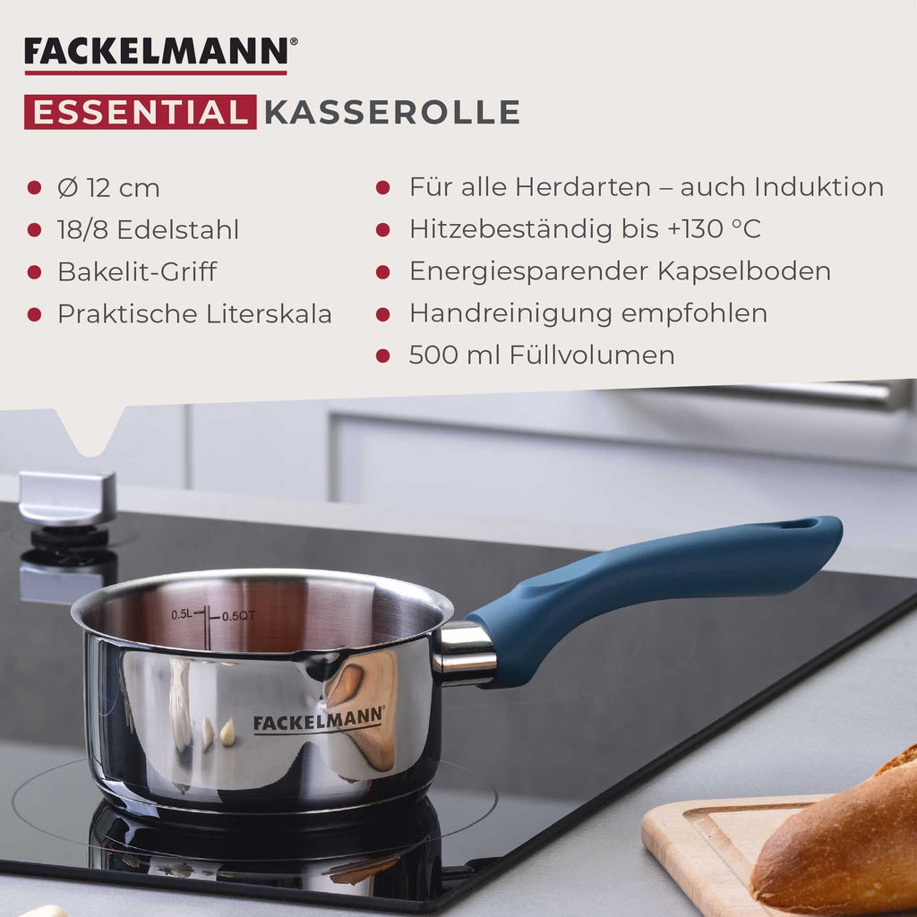 Nærbilde av kasserollebunnen på Kasserolle Essential Ø12 cm rustfritt stål blå - Fackelmann