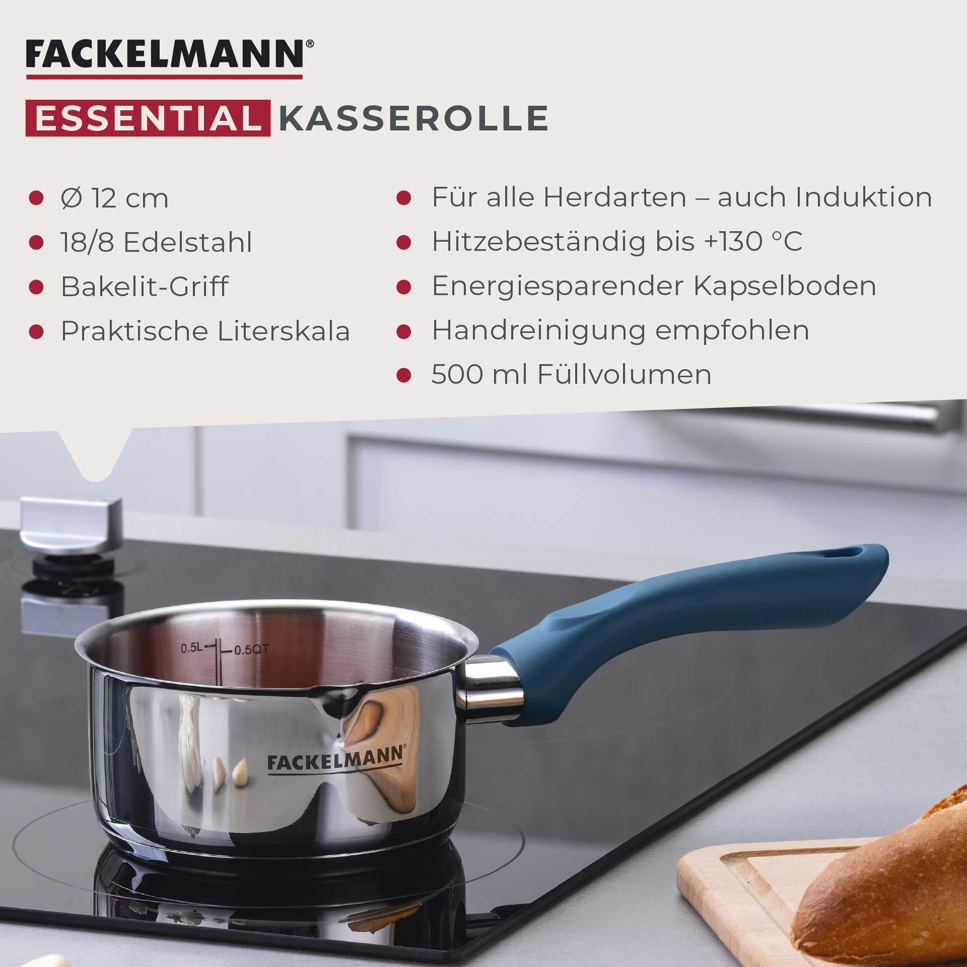 Nærbilde av kasserollebunnen på Kasserolle Essential Ø12 cm rustfritt stål blå - Fackelmann