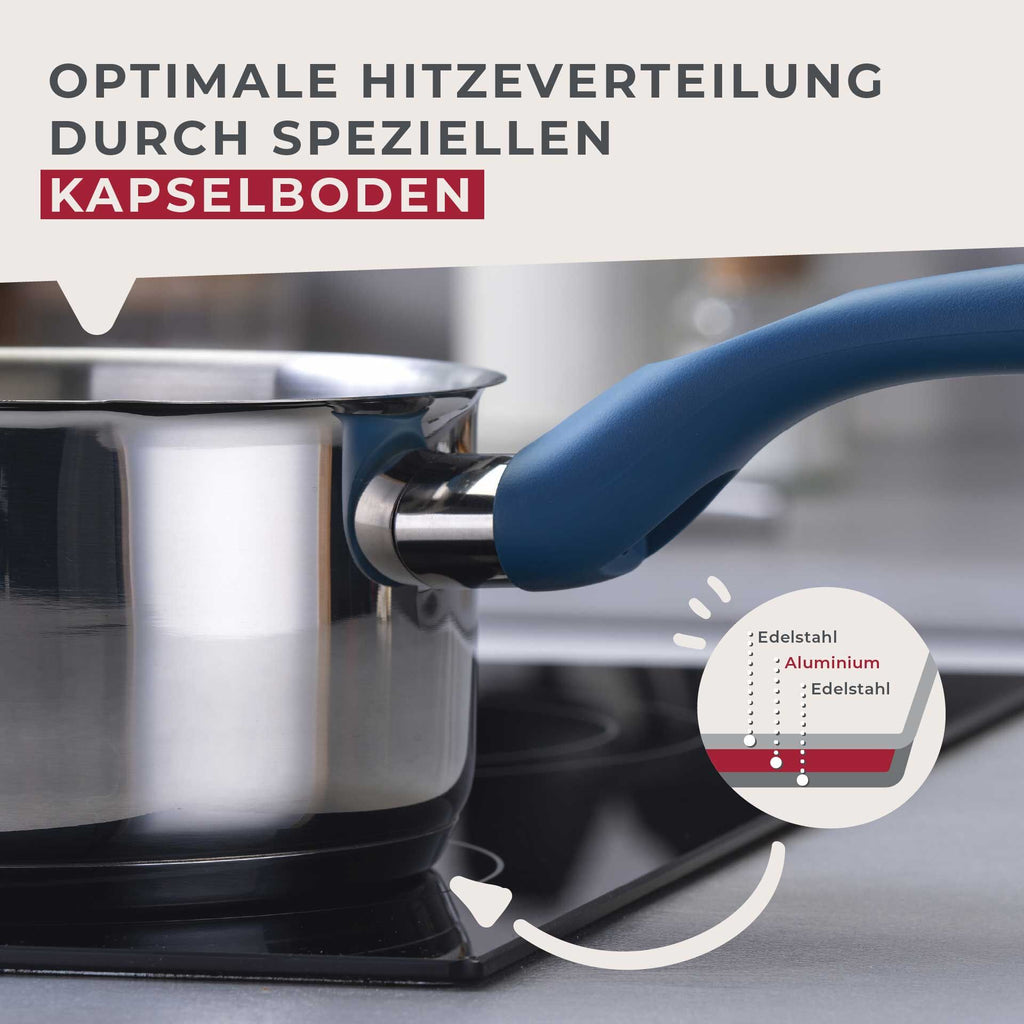 Kasserolle Essential Ø12 cm rustfritt stål blå - Fackelmann med literskala