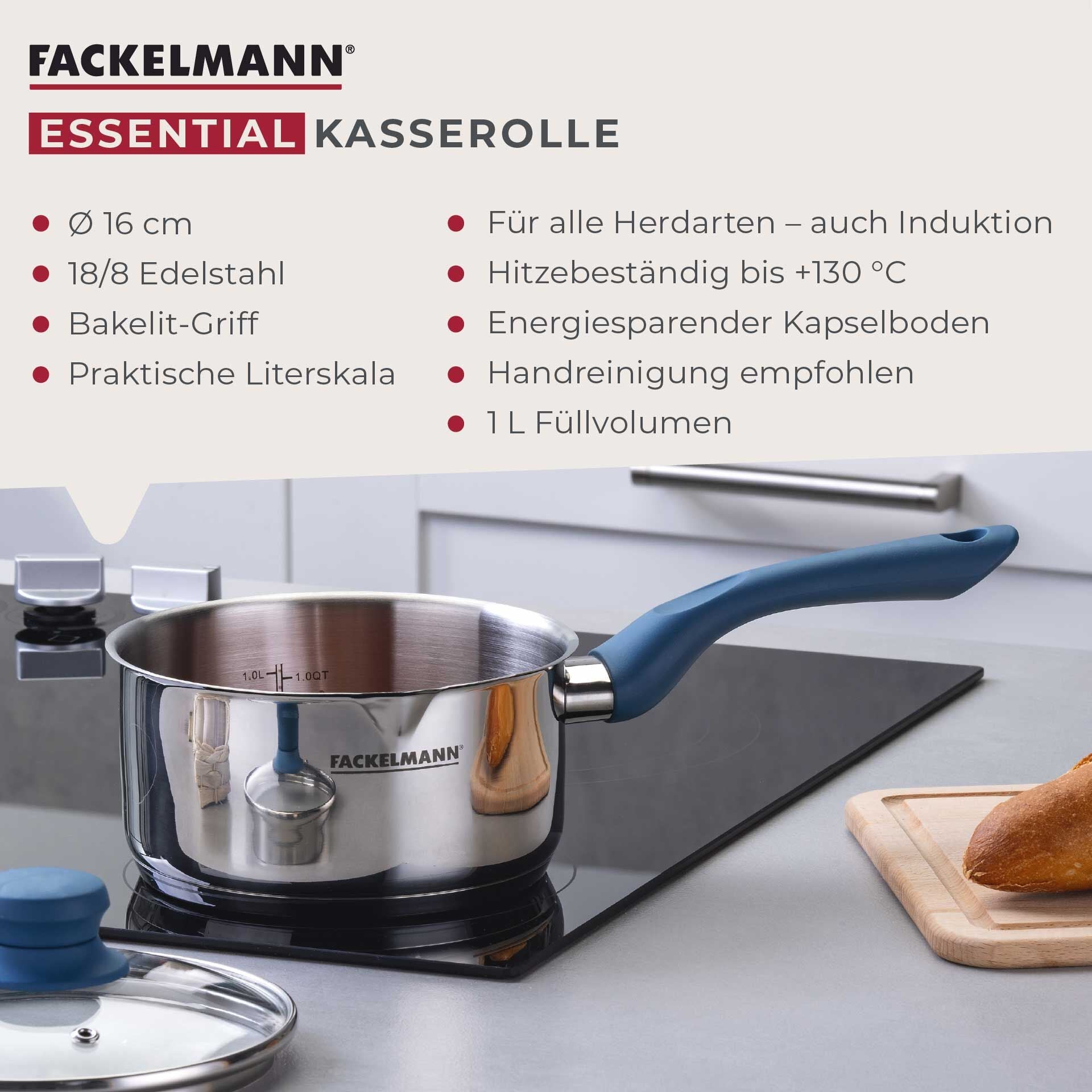 Kasserolle Essential Ø16 cm 1,5 L rustfritt stål blå nærbilde av literskala