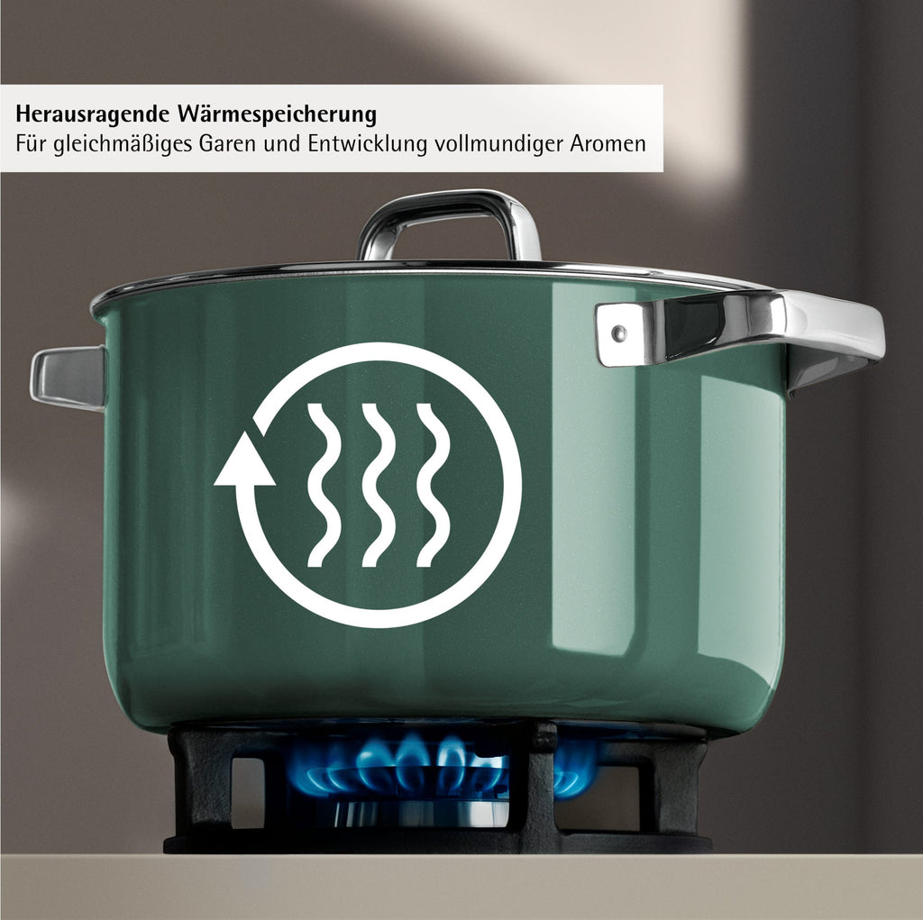 Kasserolle med lokk Fusiontec Mineral Pro 16 cm 1,3 L montert på kokeplate
