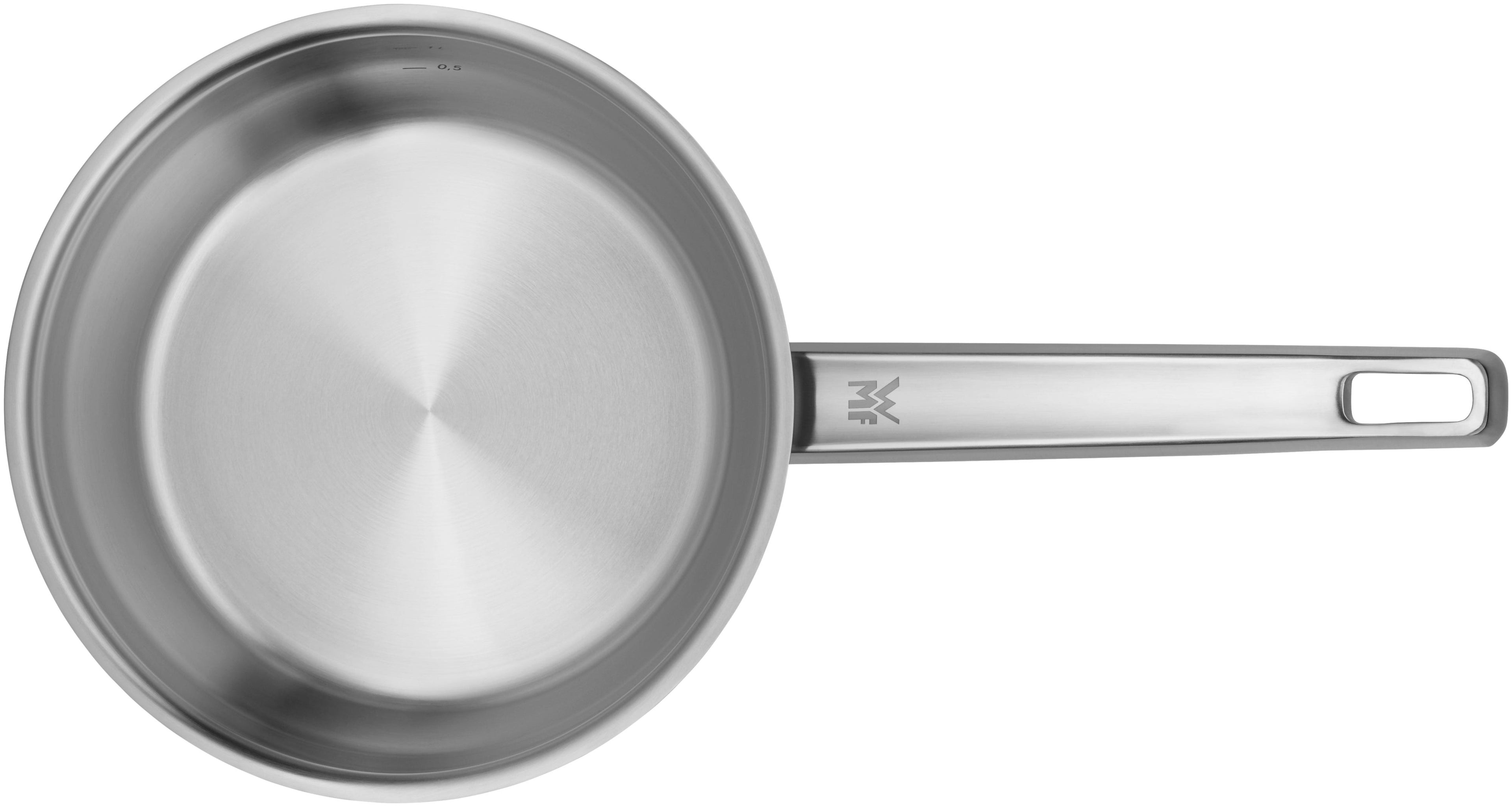 Kasserolle Iconic rustfritt stål 18 cm 1,8 L med lokk montert på komfyr