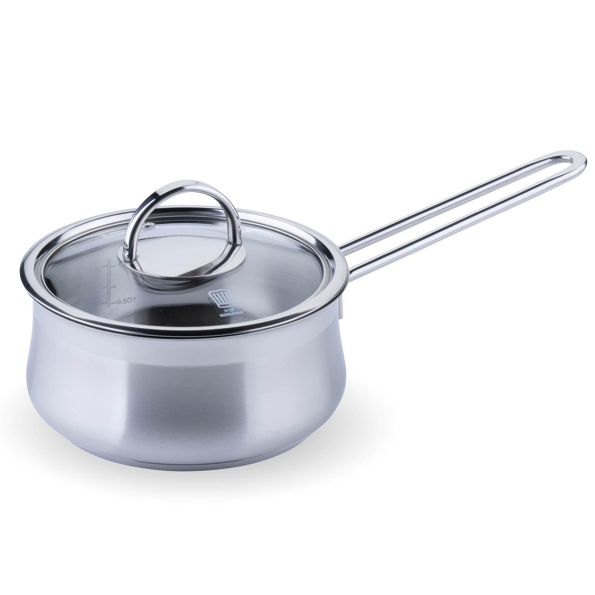 Nærbilde av håndtaket på Kasserolle rustfritt stål med glasslokk Ø16 cm
