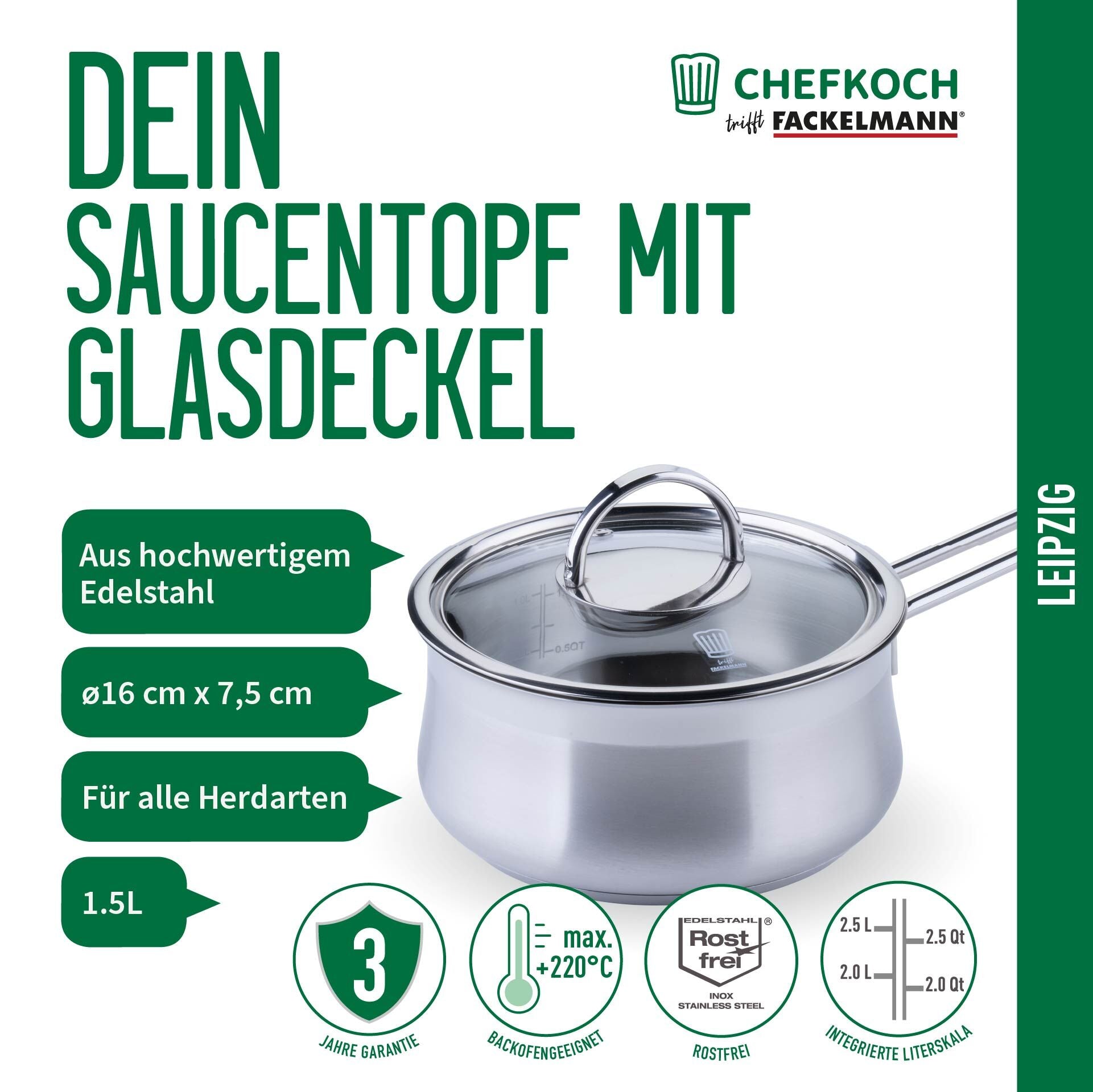 Kasserolle rustfritt stål med glasslokk Ø16 cm montert på komfyr