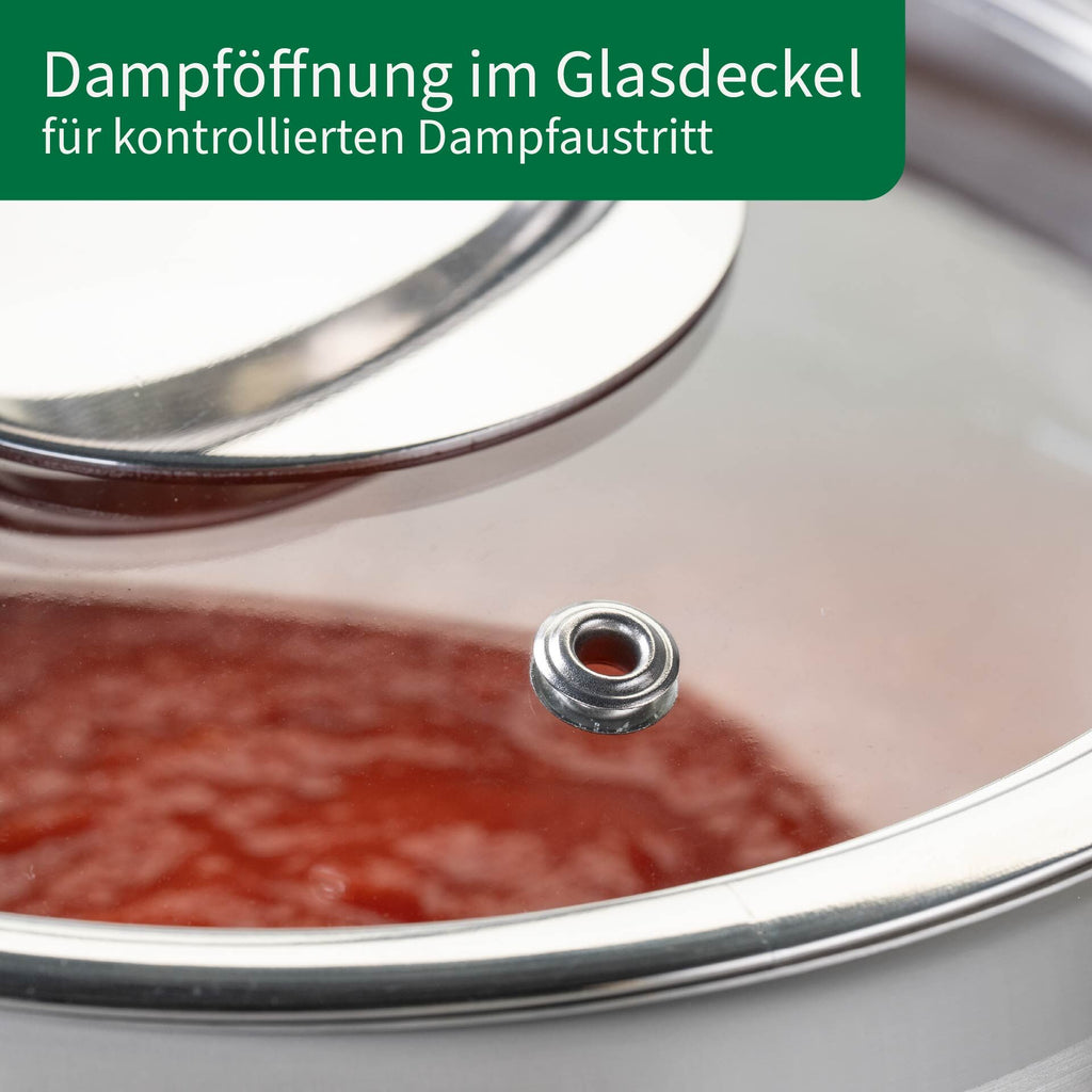 Kasserolle rustfritt stål med glasslokk Ø16 cm fra siden