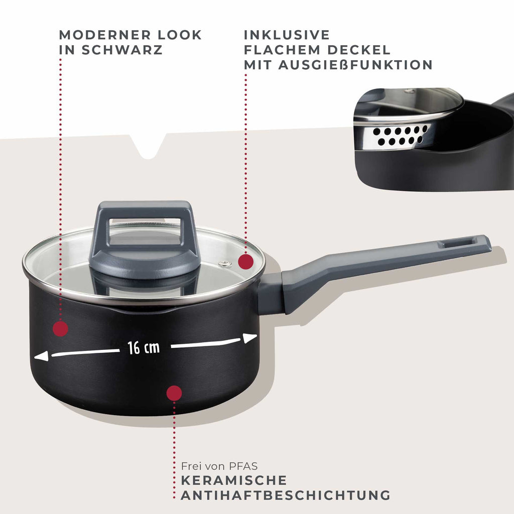 Nærbilde av keramisk non-stick belegg på Kasserolle med skaft Ø16 cm non-stick keramikk aluminium