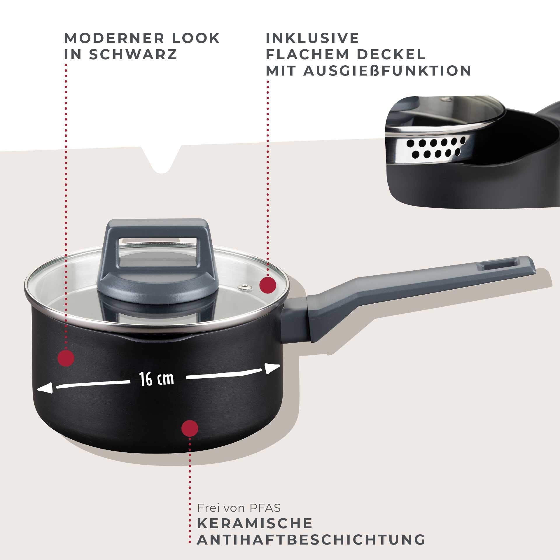 Nærbilde av keramisk non-stick belegg på Kasserolle med skaft Ø16 cm non-stick keramikk aluminium