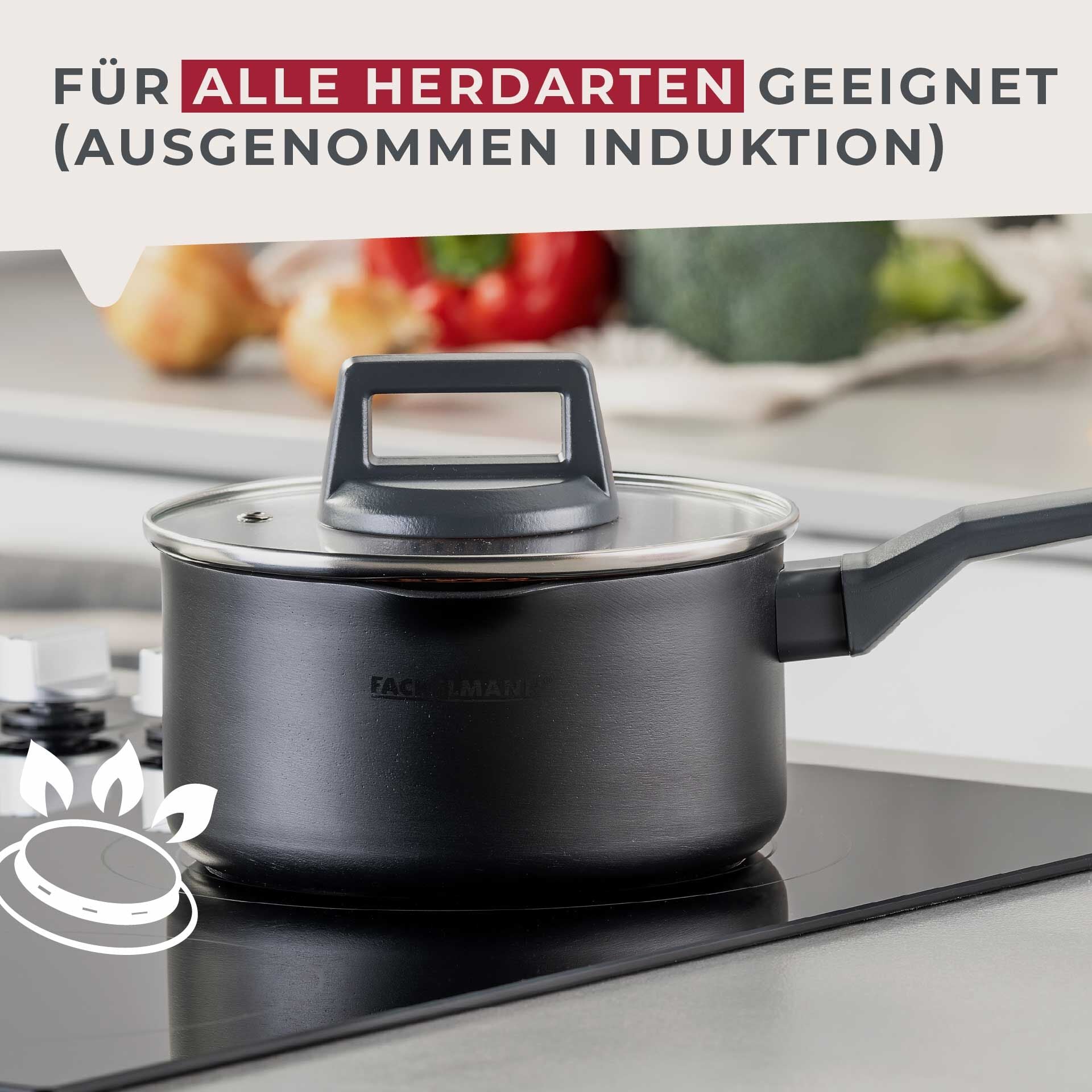 Kasserolle med skaft Ø16 cm non-stick keramikk aluminium montert på kokeplate