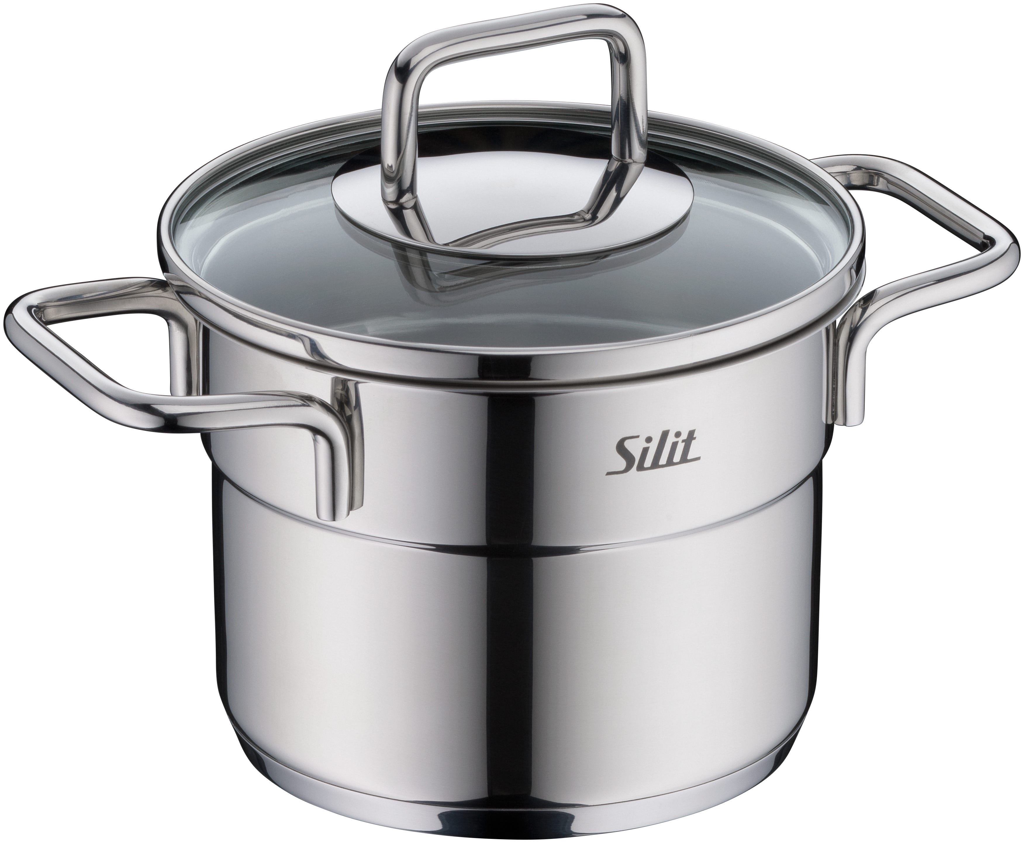 Kjele 12 cm rustfritt stål med glasslokk Extra Cook Mini forfra