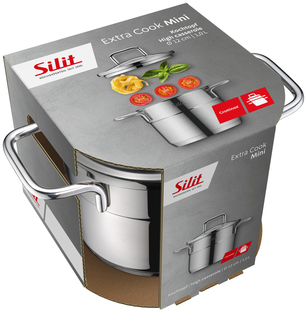 Kjele 12 cm rustfritt stål med glasslokk Extra Cook Mini i bruk