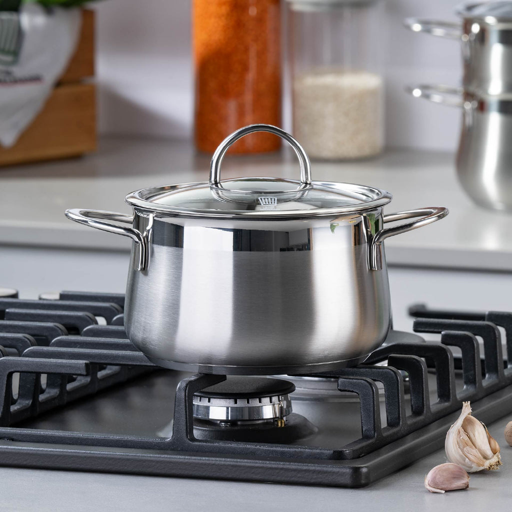 Kjele med glasslokk Leipzig Ø16 cm 2 L rustfritt stål bakside