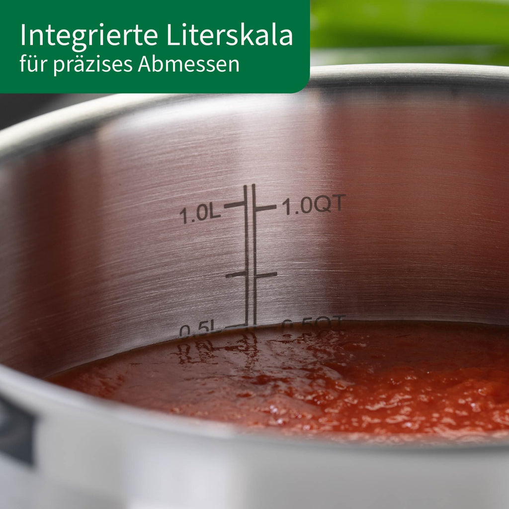 Kjele med glasslokk Leipzig Ø16 cm 2 L rustfritt stål med literskala innvendig