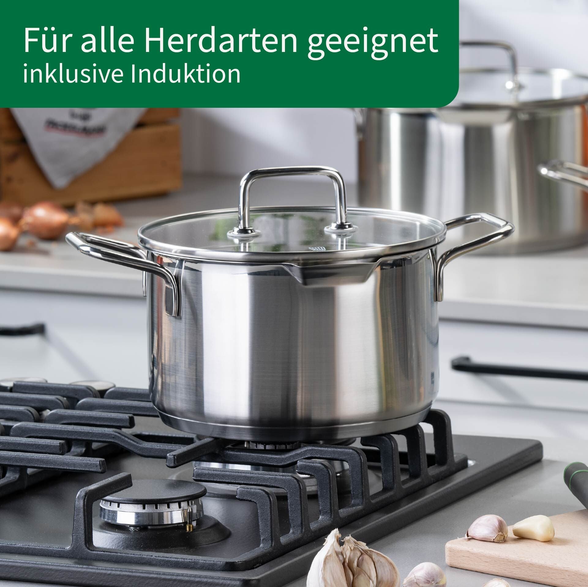 Kjele med glasslokk Nürnberg Ø20 cm rustfritt stål 3,6 L silfunksjon i lokk