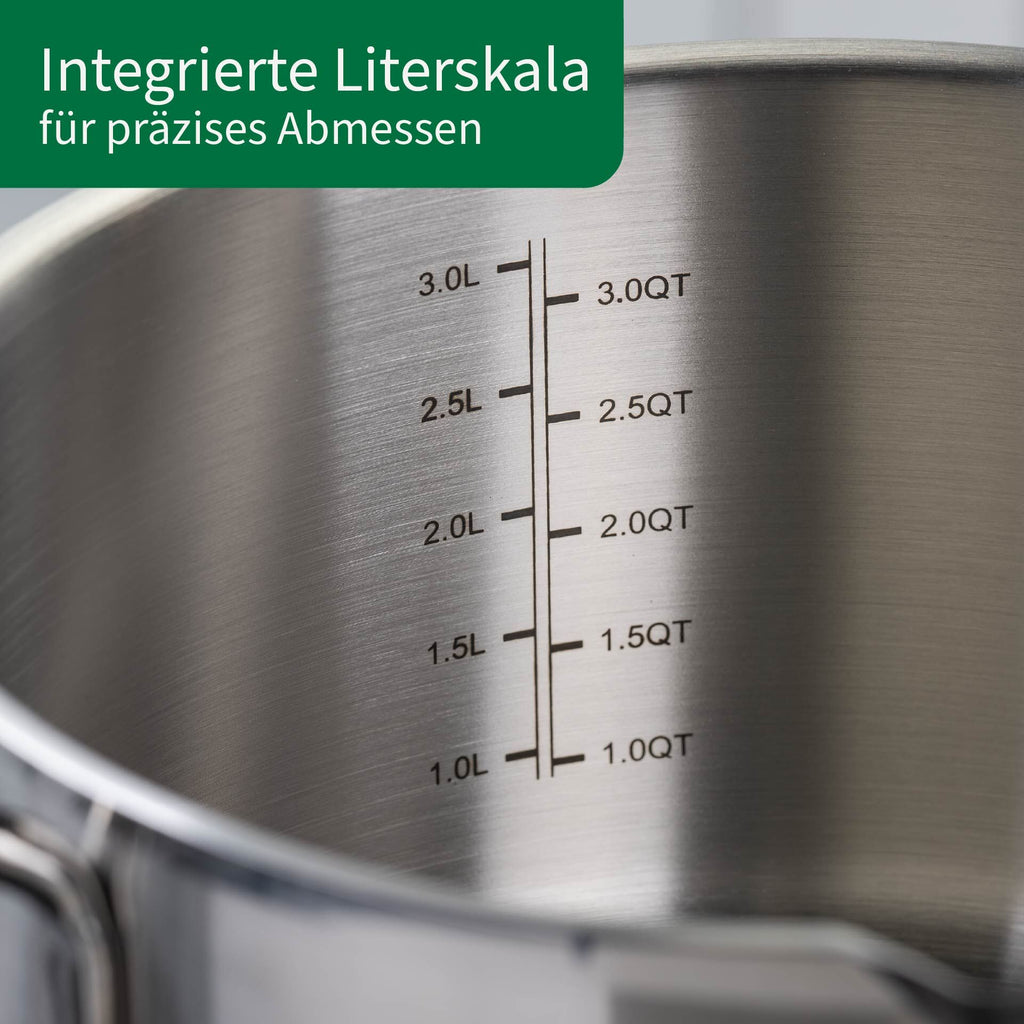 Kjele med glasslokk Nürnberg Ø20 cm rustfritt stål 3,6 L logo detalj
